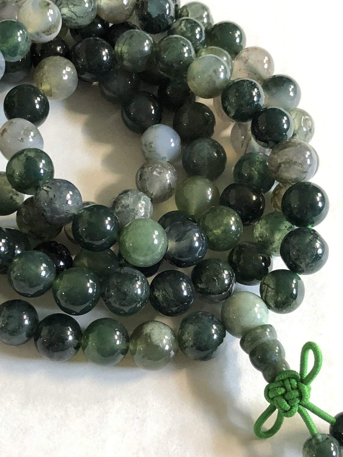 Embrace Fresh Starts & Abundance: Moss Agate Mala Necklace (8mm 108 Beads) - Virgo & Capricorn Birthstone & Heart Chakra Harmony
