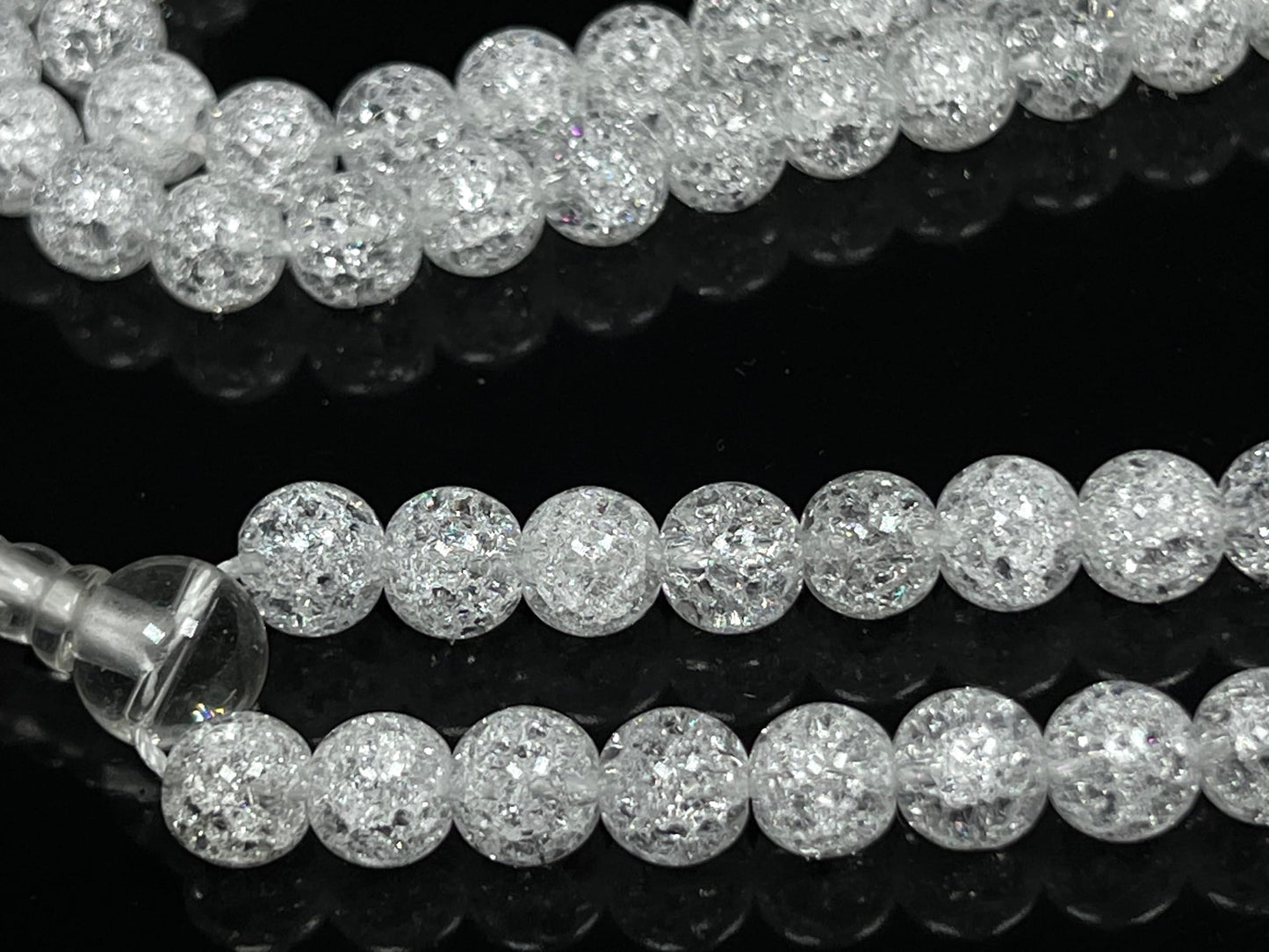 Handmade Crackle Crystal Quartz Mala Necklace – 6mm & 8mm | 108 Beads | Crown Chakra & April Birthstone | Ethically Sourced