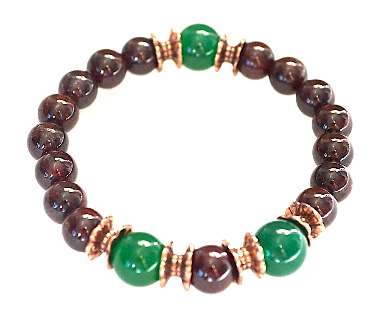 Ignite Passion & Abundance: Garnet & Green Jade Stretch Bracelet (8mm Beads) - Capricorn & Aquarius Birthstone & Root & Sacral Chakra Harmony