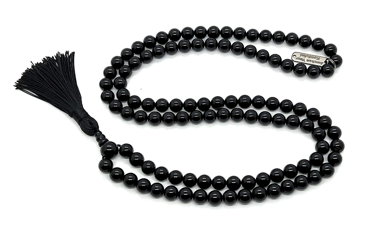 VESTA Black Tourmaline Mala Necklace | 108 Hand-Knotted 8mm Beads for Grounding & Protection | Root Chakra | Capricorn Birthstone | Handmade in USA