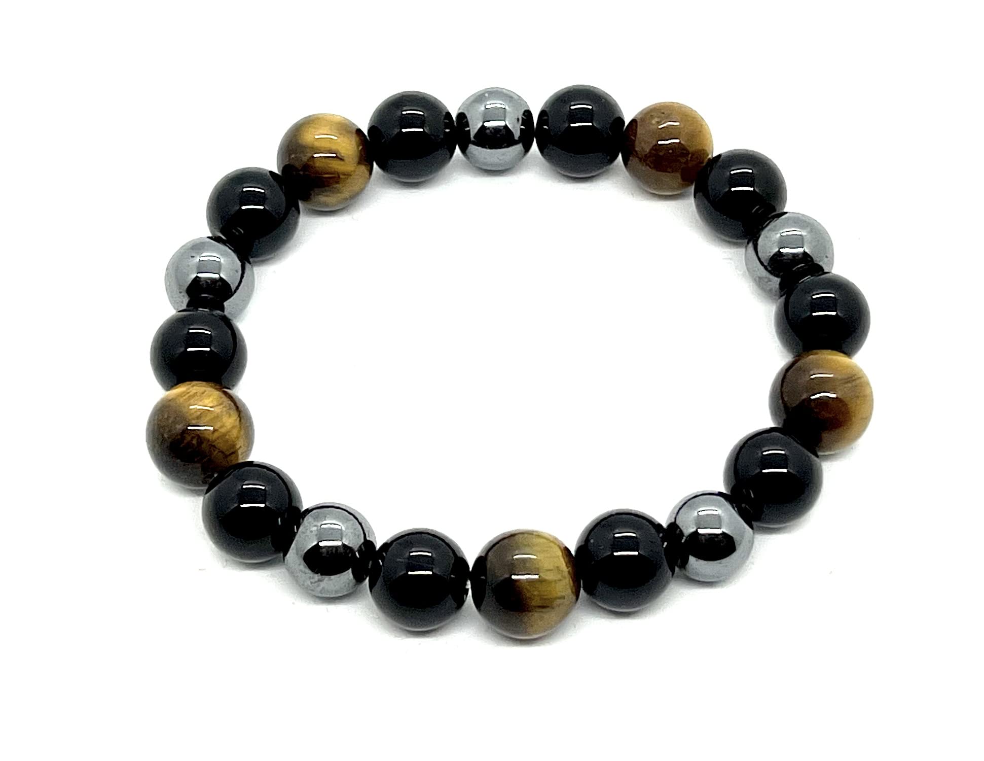 Triple Protection Bracelet Detail View Tiger's Eye Black Tourmaline Hematite VESTA Collection Root Solar Plexus Chakra Hand-Crafted Natural Stone Protection Grounding Healing Meditation Handmad