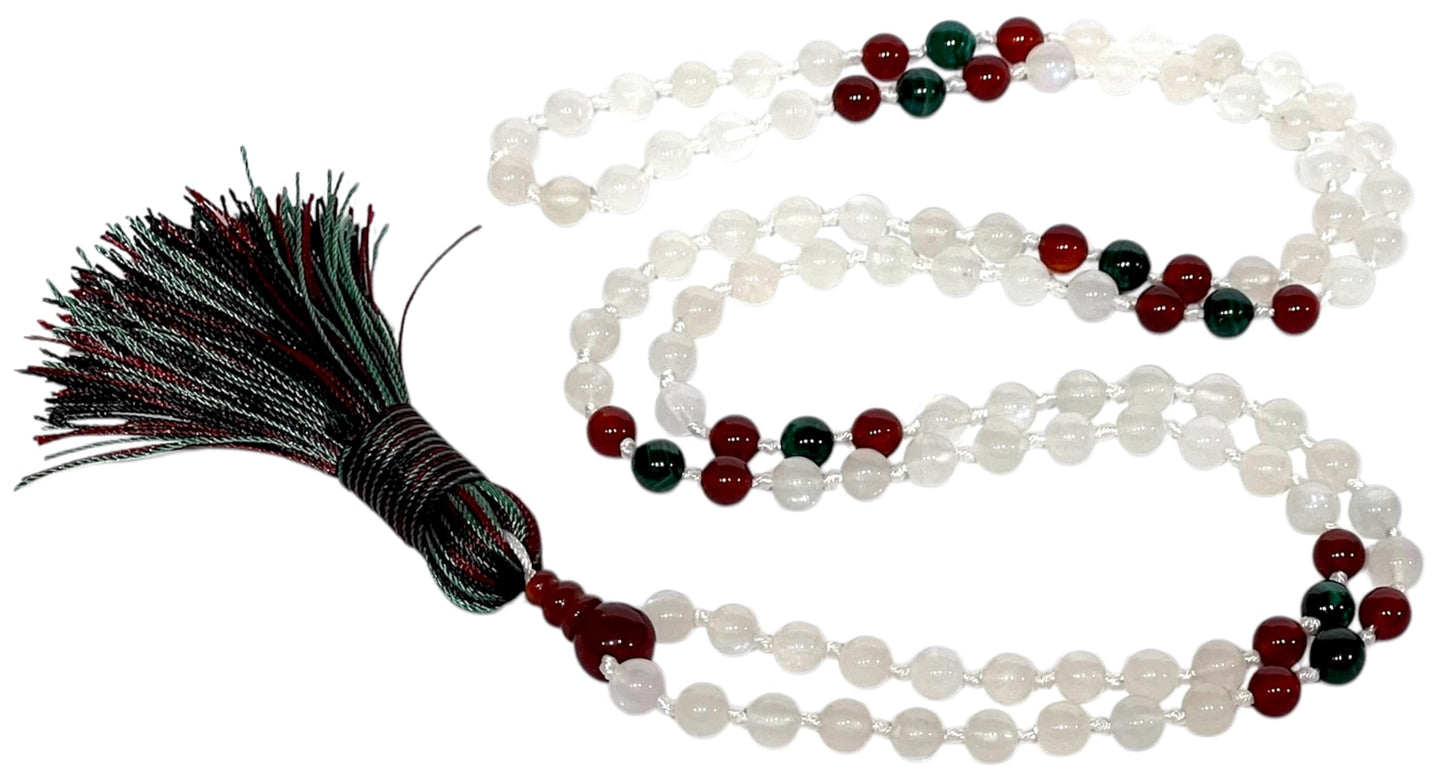 Malachite, Carnelian & Moonstone Knotted Mala Necklace | GAIA Collection