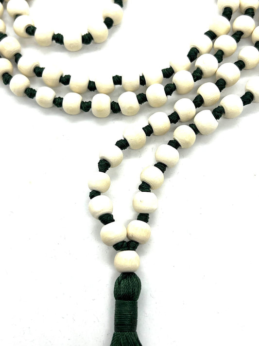 Tulsi Mala Beaded Necklace - Hand Knotted Tulasi Beads - 7 Chakra Mala (Green String)