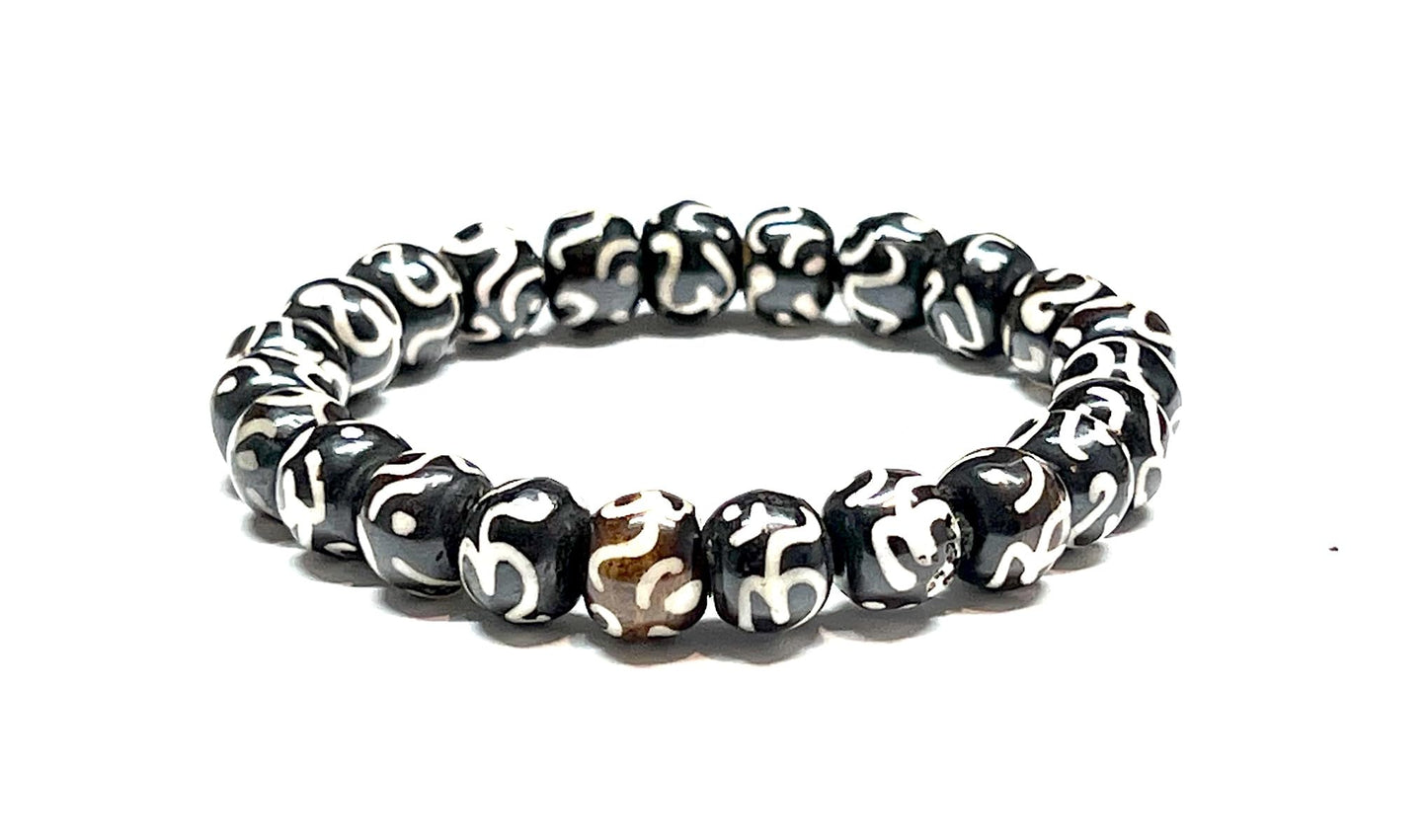 AWAKEN YOUR KUNDALINI Yak Bone Stretch Bracelet, 10mm Beads w/Om, Sagittarius Sun Sign, Crown Chakra