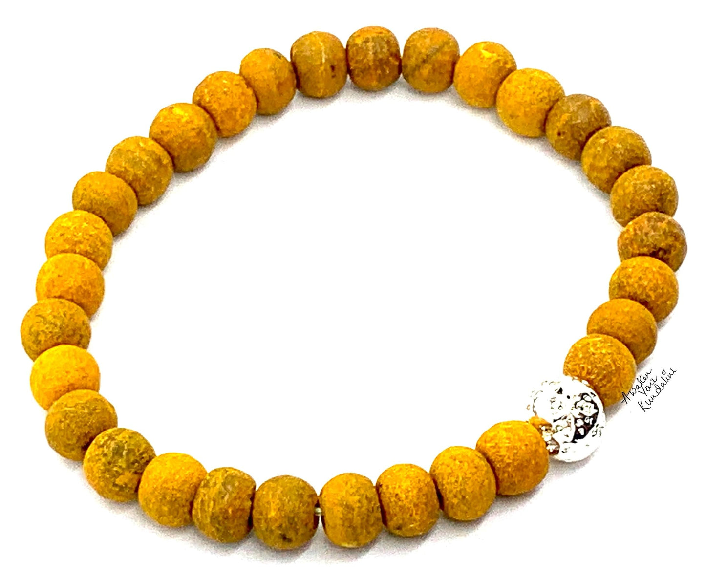 Haldi (Turmeric) & Lava Rock Beads Stretch Bracelet – 8mm – Solar Plexus Chakra & Leo Birthstone – Meditation Jewelry