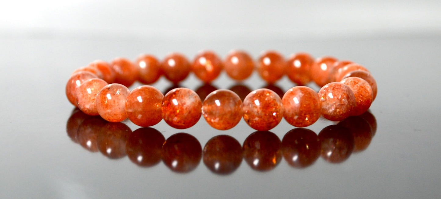 Handmade AAA Grade Sunstone Stretch Bracelet - Birthstone for Leo - July-August Sun Sign - Solar Plexus Chakra - Astrological Sign Leo
