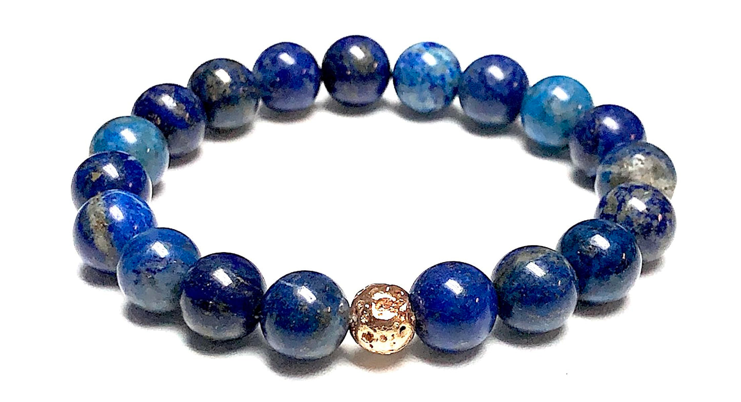 AWAKEN YOUR KUNDALINI Lapis Lazuli and Lava Rock Stretch Bracelet, Sagittarius & Capricorn Birthstone, Third Eye Chakra, Insight and Enlightenment Stone