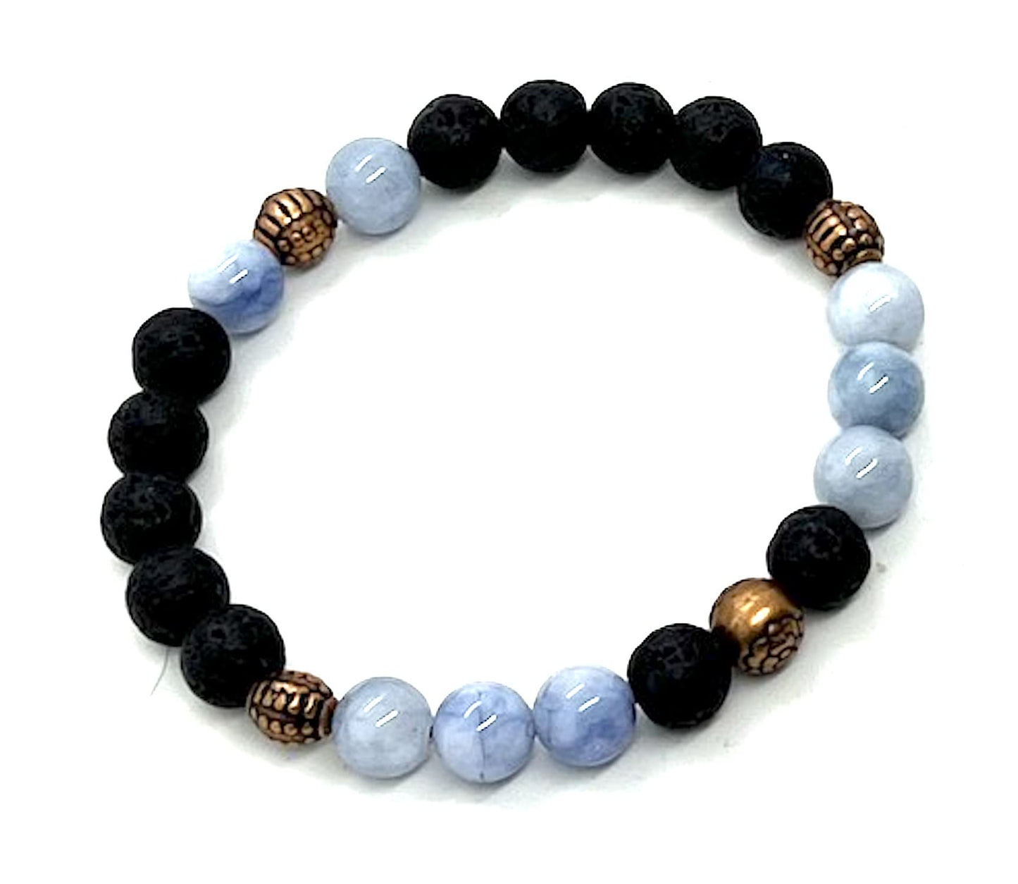 Lava Rock & Aquamarine Stretch Bracelet: Aquarius & Pisces Birthstone - Balance & Communication - Throat & Root Chakra Harmony (8mm Beads - 7.5 Inch Wrist Size)