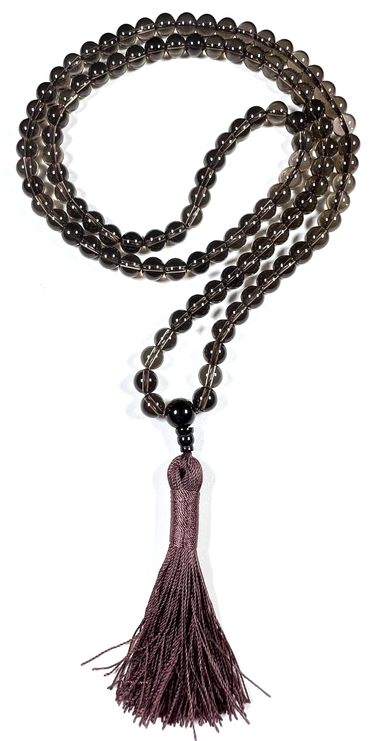 Handmade Smoky Quartz Mala Beads Necklace | 6mm & 8mm 108 Beads | Hand-Knotted Spiritual Energy Beads | Capricorn Birthstone & Root Chakra Connection