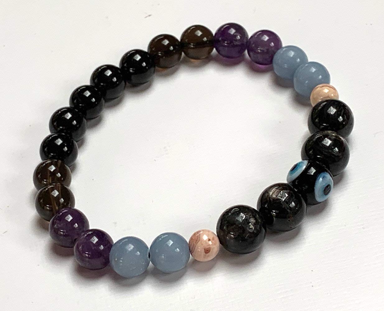 Crystals for Bereavement, Grief support Healing Bracelet for Loss, Grief bracelet, Remembrance, Bereavement gift - Rhodochrosite, Jet, Amethyst, Apache Tear, Angelite, Mala Beads Bracelet