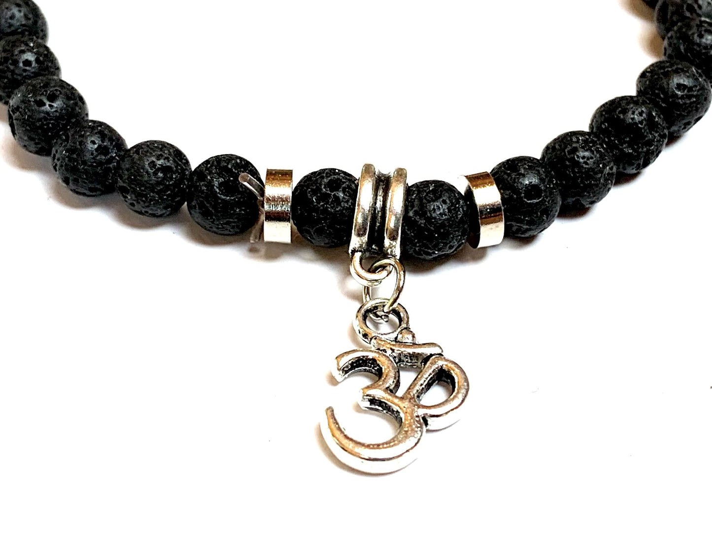 VULCAN Lava Stretch Bracelet with Om Charm | Grounding & Aromatherapy | 8mm