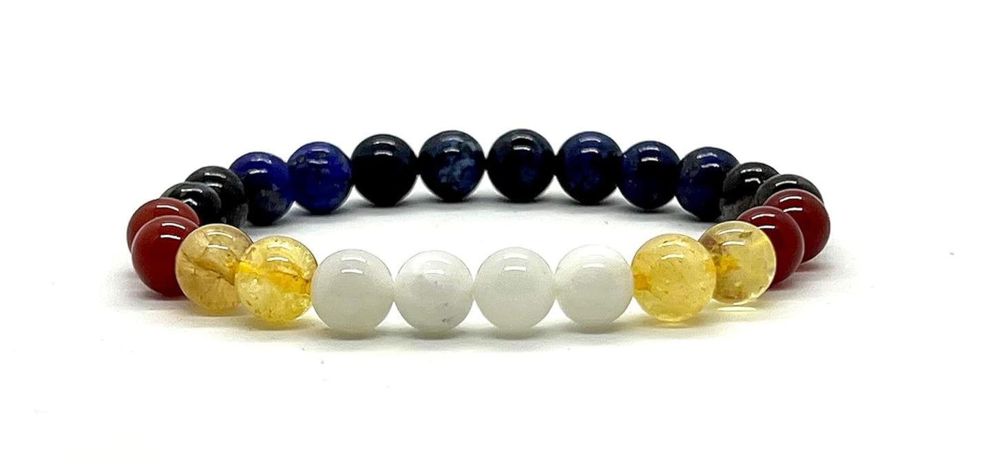 Embrace Balance & Grounded Energy: Virgo Constellation Bracelet (8mm) - Multi-Chakra Alignment, Moonstone, Lapis Lazuli, Red Carnelian, Citrine (Birthstone), Apache Tear
