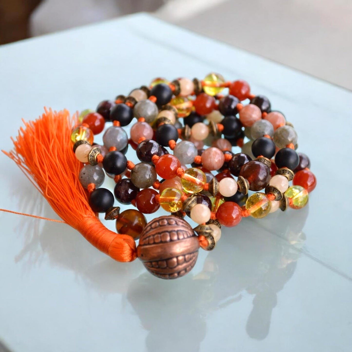 Ultimate Leo Zodiac Mala Necklace | 108 Hand-Knotted Beads | ASTRA Collection