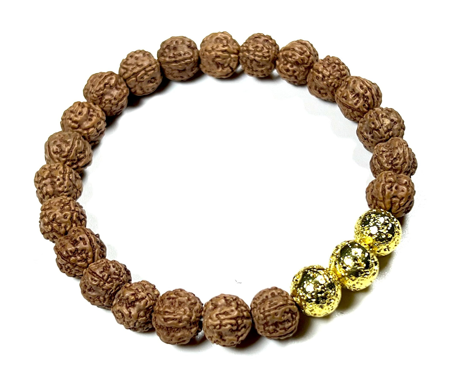 VULCAN Rudraksha & Lava Bracelet | Gold-Plated Stretch | 8mm Beads