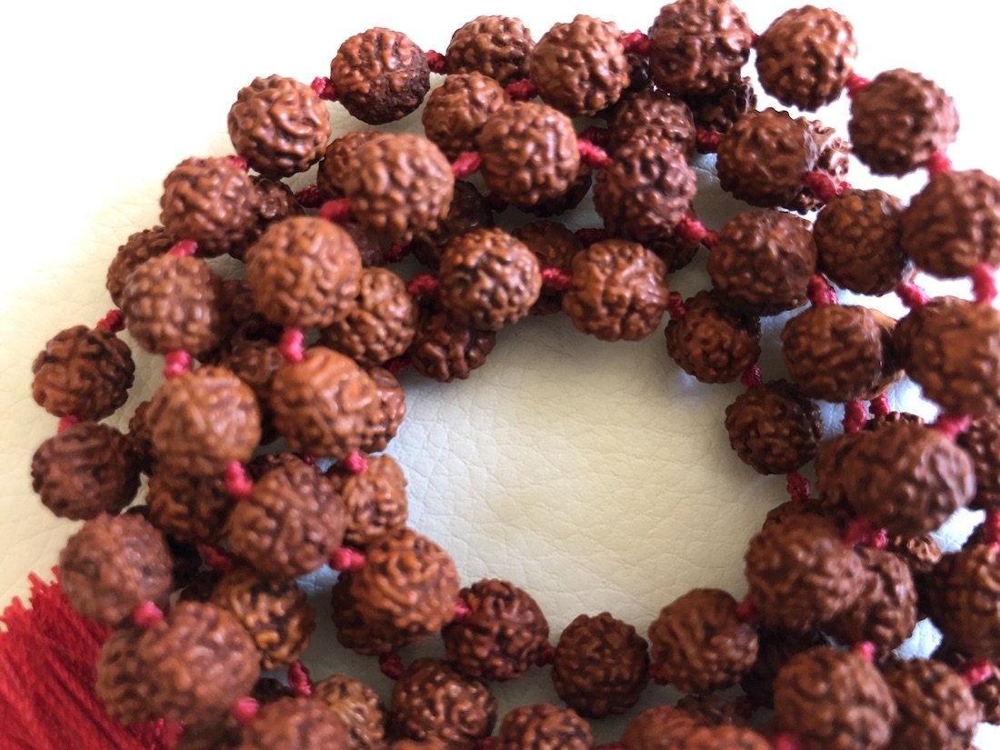 Hand-Knotted 5 Mukhi Rudraksha Mala Necklace (8mm) - Universal Birthstone, Chakra Balance & Harmony