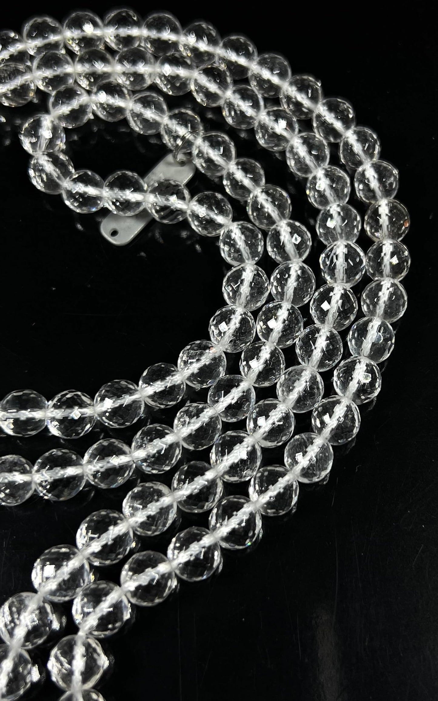 Awaken Your Kundalini Crystals Mala Beads Necklace Reiki Healing Stones Blessed & Energized Handmade 108 Buddhist Prayer Beads - Comes w/Velvet Pouch (Crystal Quartz Diamond cut, 8 mm)