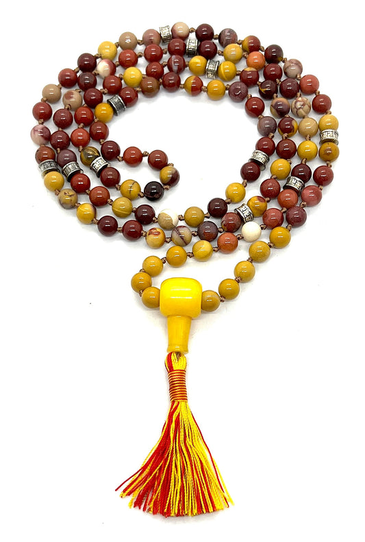 Certified Energized Mala Beads Necklace with COA - Chakra Mala - Japa Mala - 8mm 108 Buddhist Prayer Beads - Meditation Mala - Tassel Necklace – Zodiac/Sun Sign stones (Mookaite)