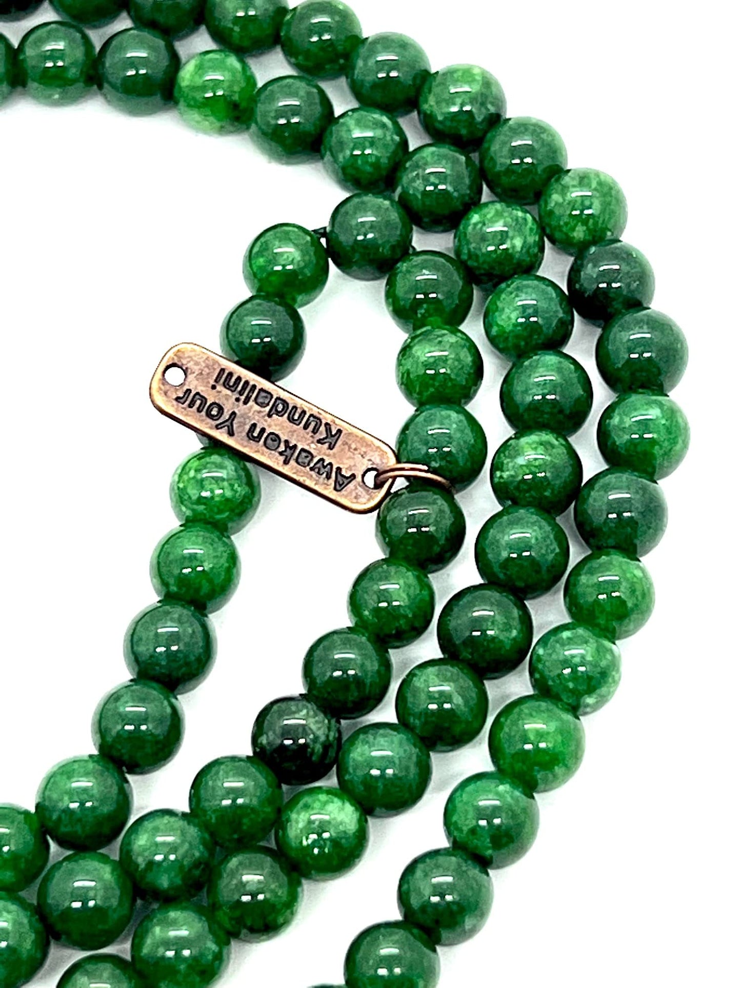 Green Jade Necklace, Virgo Birthstone, 8mm 108 Mala Beads for Peace & Harmony, Heart Chakra Association