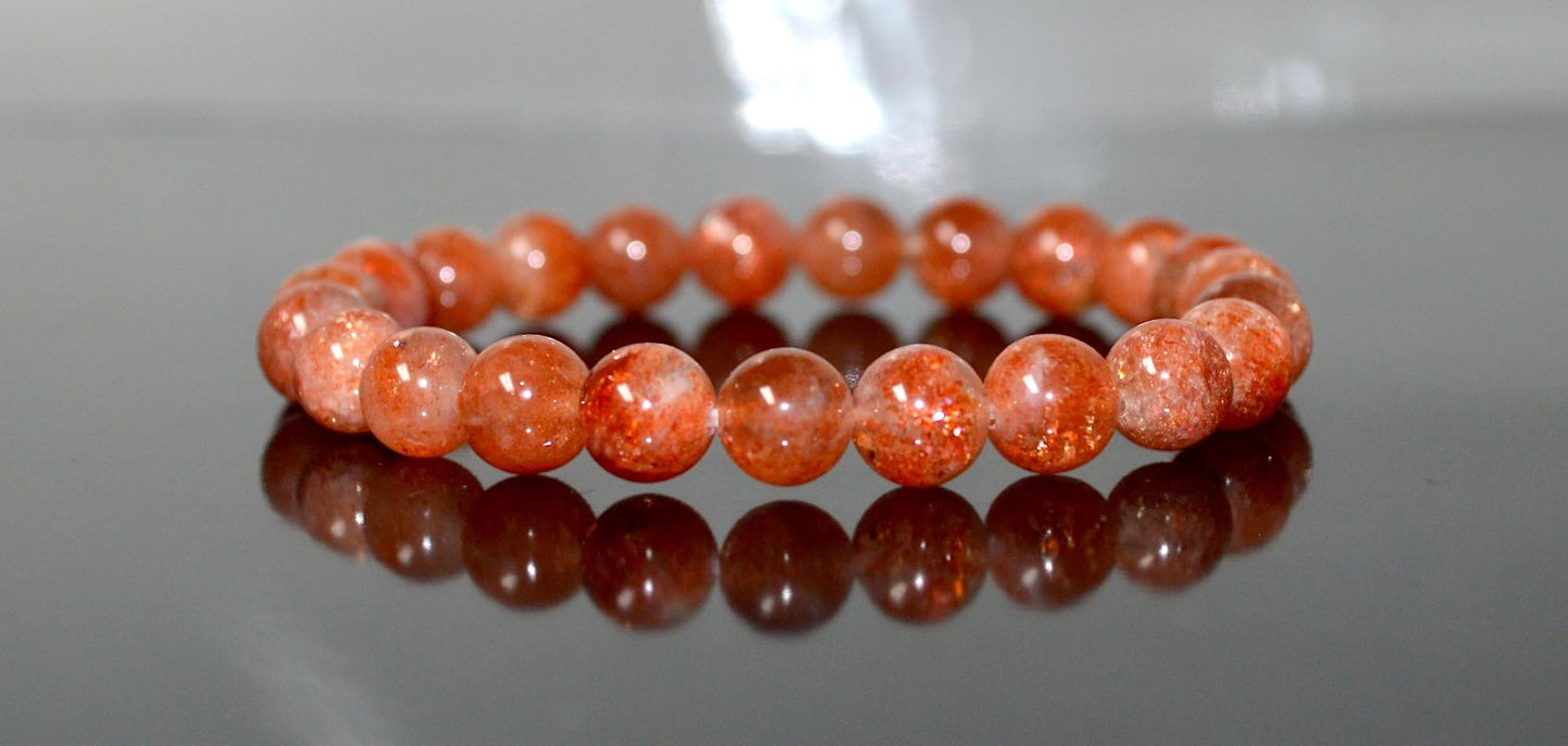 Handmade AAA Grade Sunstone Stretch Bracelet - Birthstone for Leo - July-August Sun Sign - Solar Plexus Chakra - Astrological Sign Leo