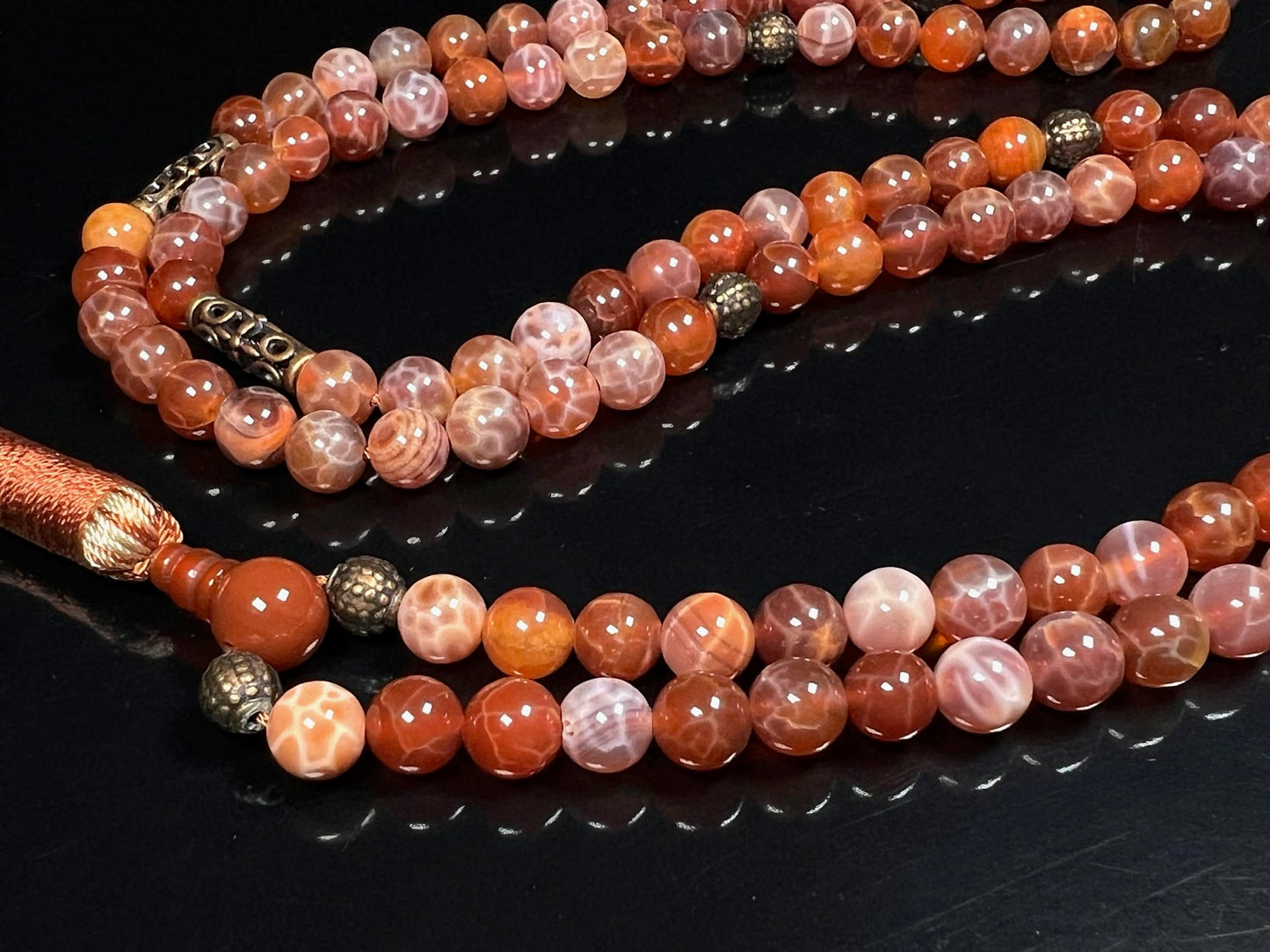 Handmade Fire Agate Mala Necklace – Sacral Chakra Healing for Creativity & Emotional Flow | VESTA Collection