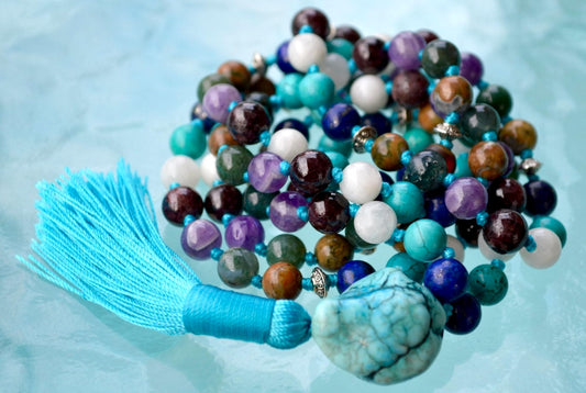 Ultimate Aquarius Zodiac Mala Necklace | 108 Hand-Knotted Beads | ASTRA Collection