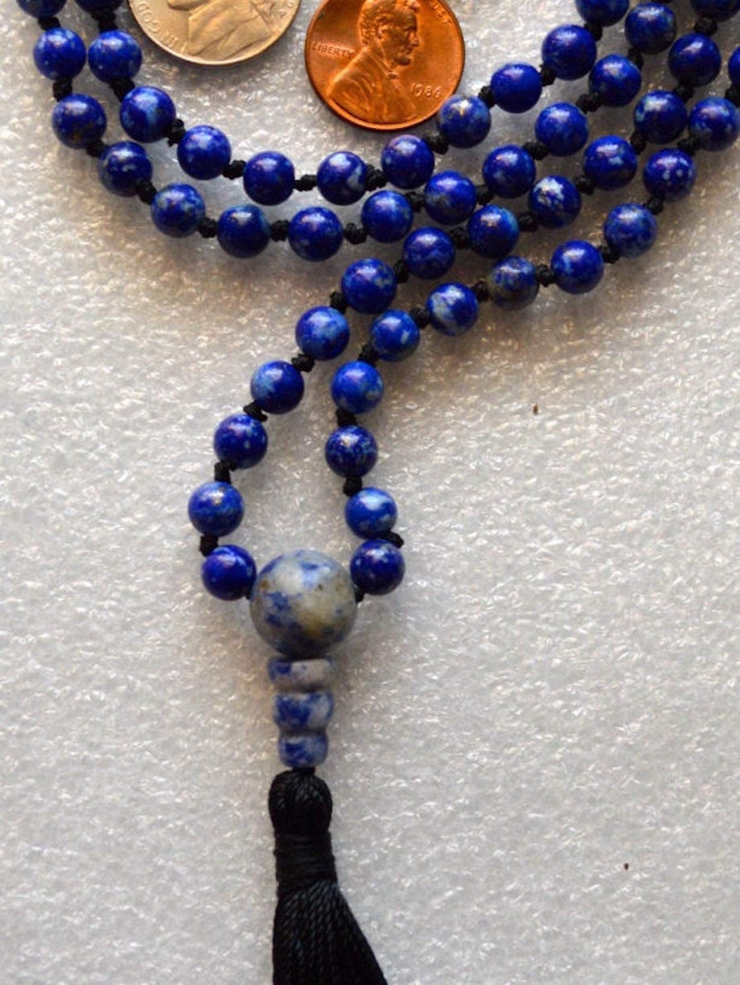 Hand Knotted 6mm Lapis Lazuli Mala Beads Necklace | Third Eye & Throat Chakra Healing | Intuition & Communication Boost