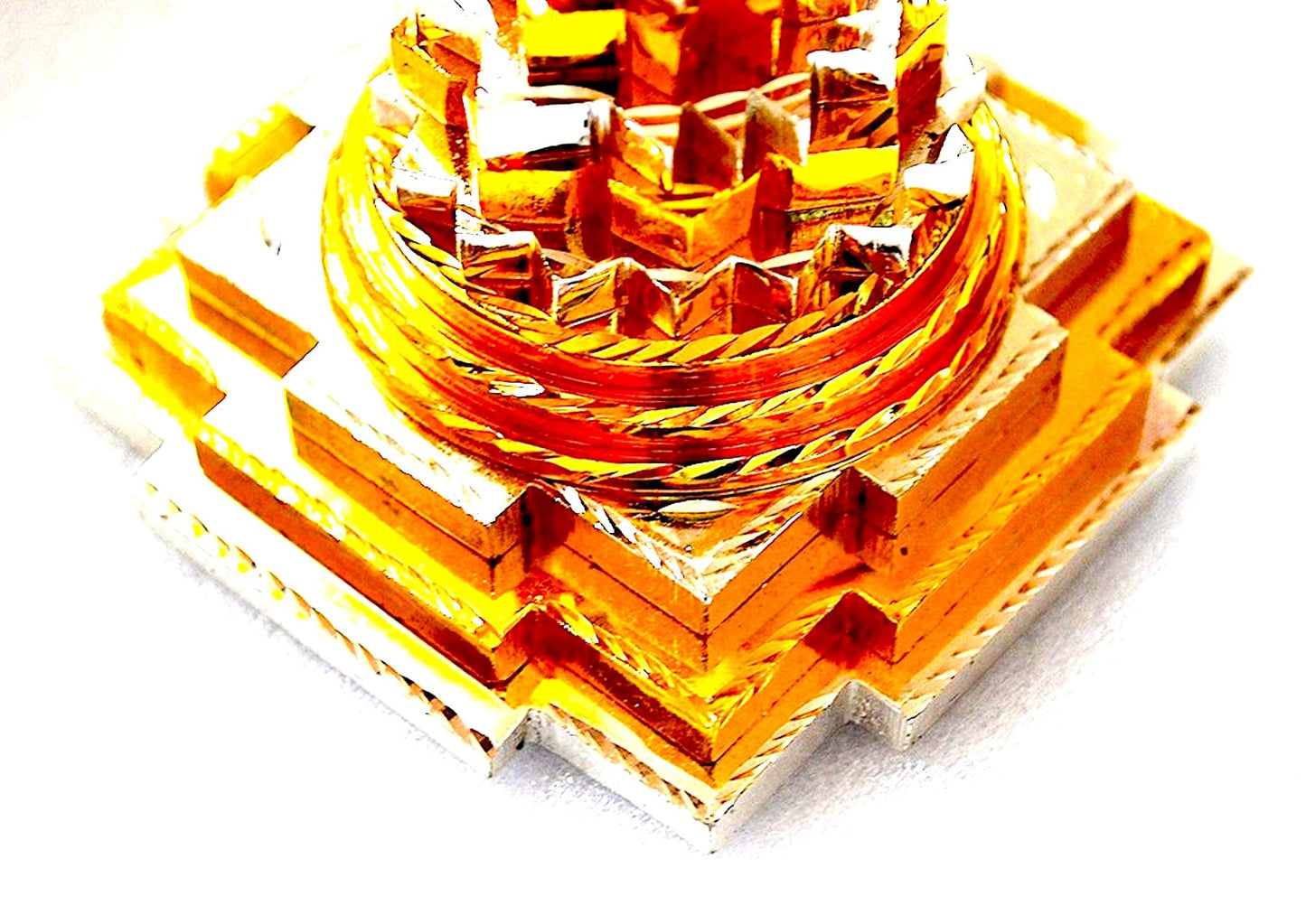 Sri Shree Meru Yantra, Sri Chakra in Brass Size 3" Inch - Spiritual Powers, Vaastu Dosh, Prosperity - 3D - 2 Tone