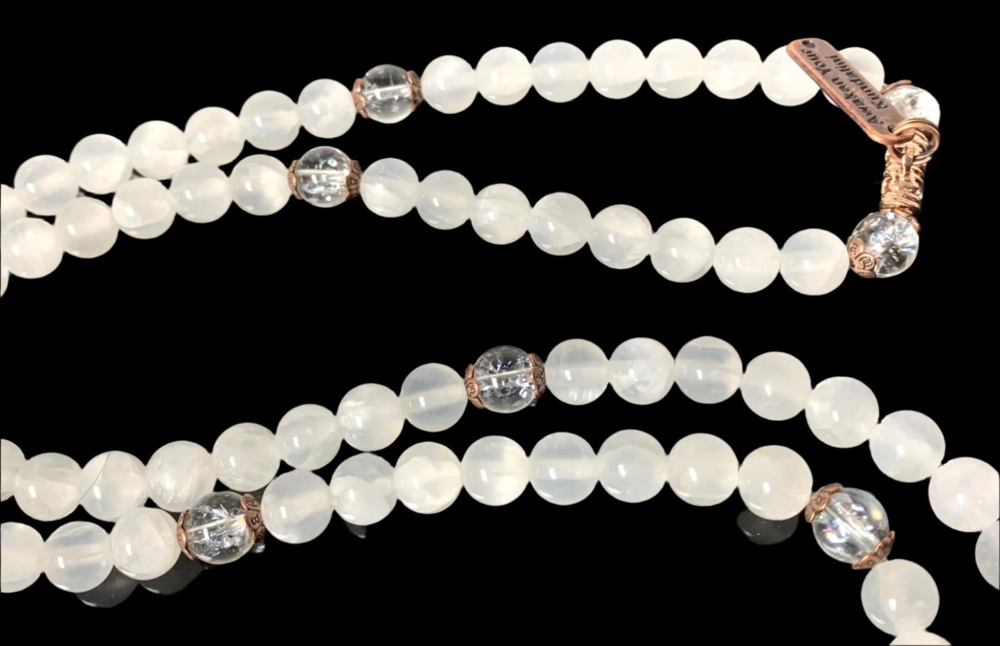 Selenite & Quartz Stretchable Mala Necklace| Crown & Third Eye Chakra