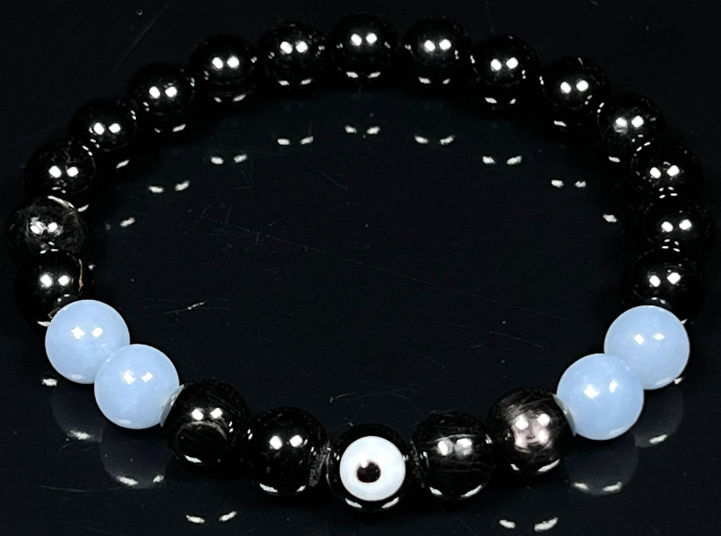 AWAKEN YOUR KUNDALINI Empath Protection Bracelet | Stones for Spiritual Awareness | Evil Eye, Tourmaline, Apache Tear, and Angelic Beads Stretch Bracelet | Root Chakra Jewelry