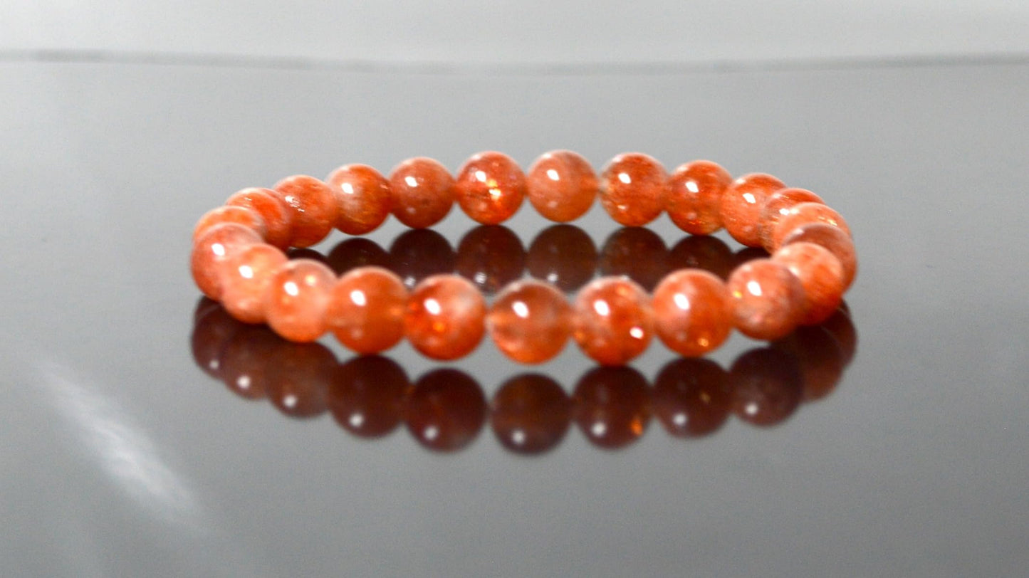 Handmade AAA Grade Sunstone Stretch Bracelet - Birthstone for Leo - July-August Sun Sign - Solar Plexus Chakra - Astrological Sign Leo