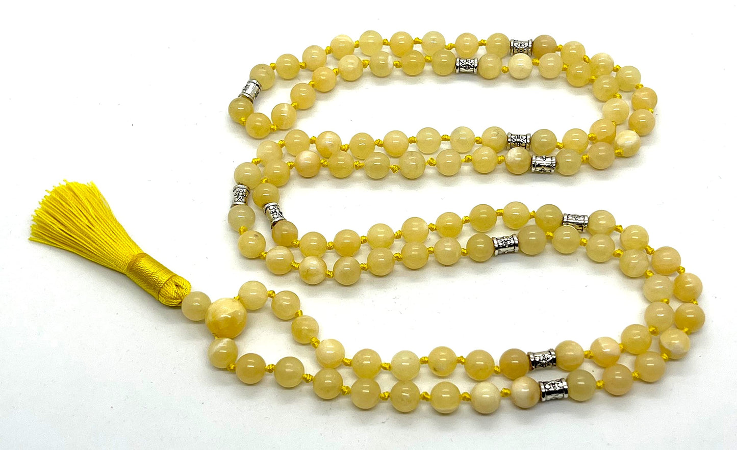 Hand-knotted Calcite Mala Necklace - Taurus & Gemini Birthstone - Throat Chakra Harmony (8mm 108 Beads)
