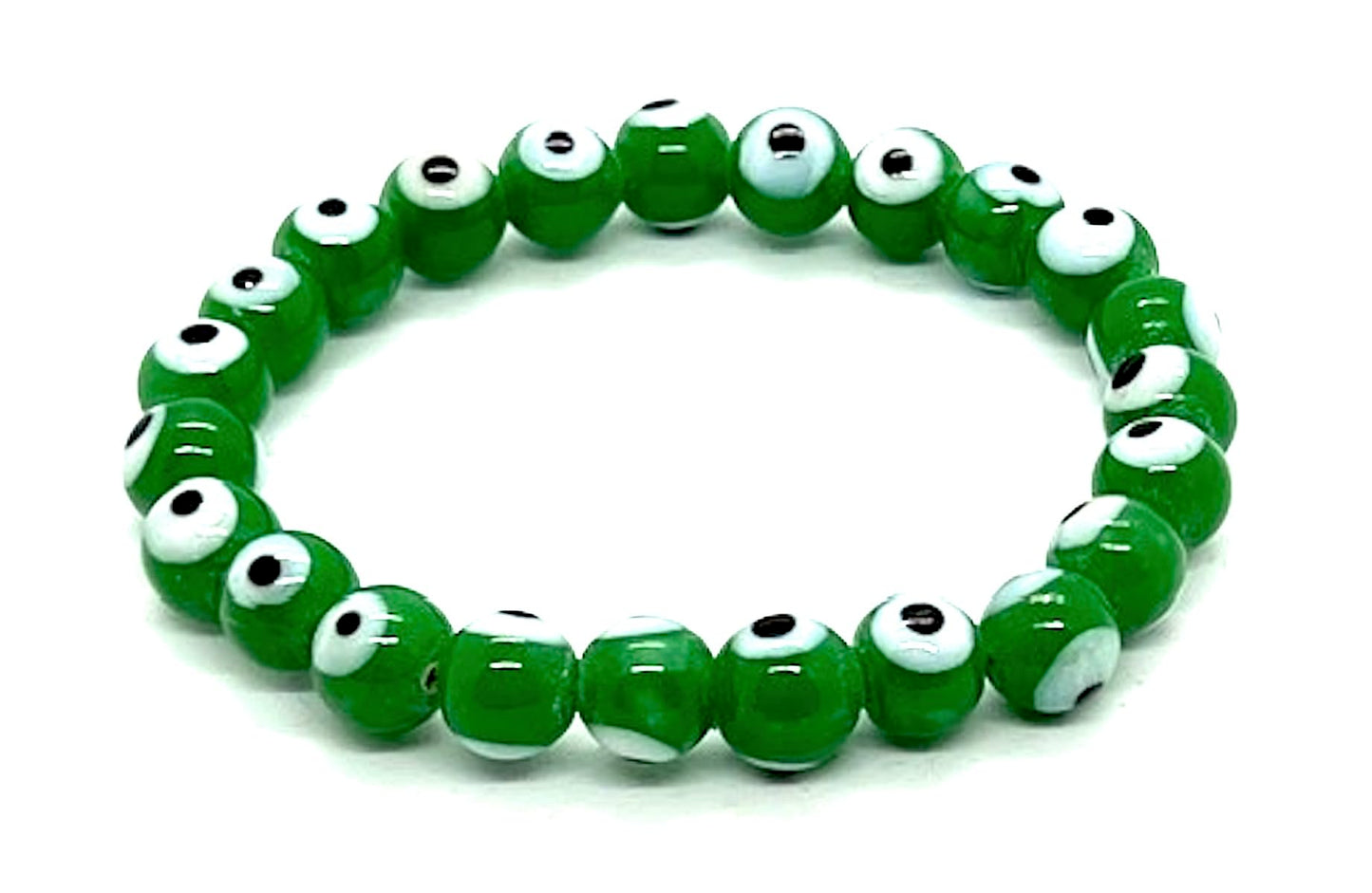Embrace Abundance & Growth: Handmade Green Evil Eye Charm Bracelet (8mm Beads) - Taurus & Virgo Birthstone - Heart Chakra Harmony