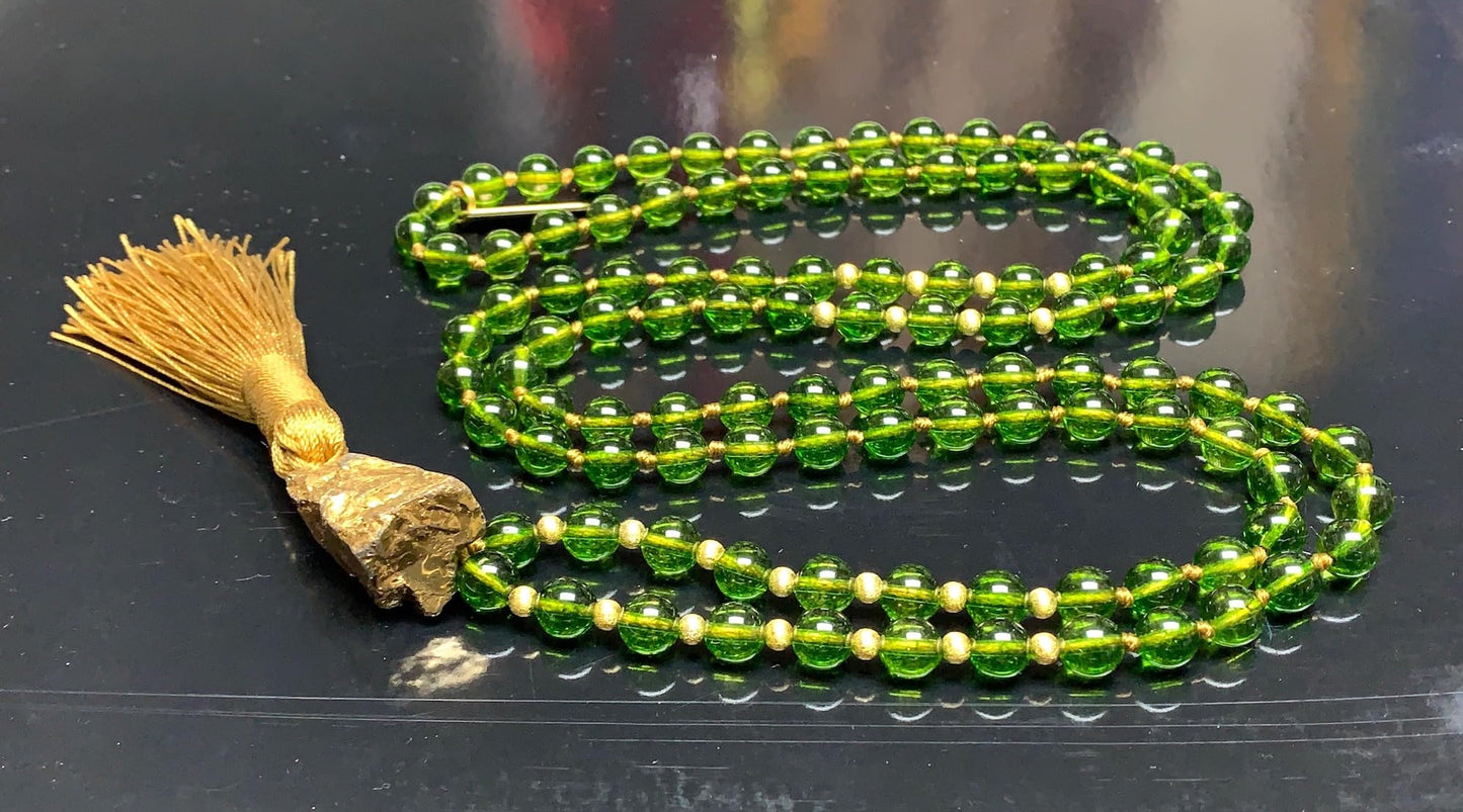 Peridot Abundance Crystal Beaded Necklace – 8mm High-Grade Gemstone | 108 Mala Beads | Heart & Solar Plexus Chakras | August Birthstone Energy | Ethically Sourced
