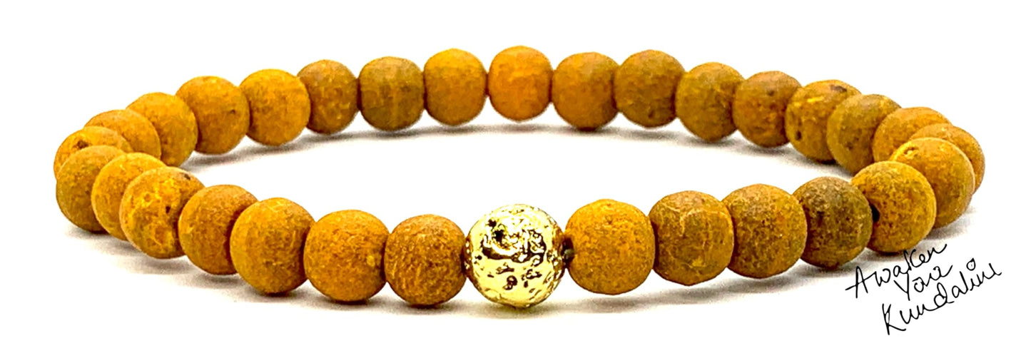 Haldi (Turmeric) & Lava Rock Beads Stretch Bracelet – 8mm – Solar Plexus Chakra & Leo Birthstone – Meditation Jewelry