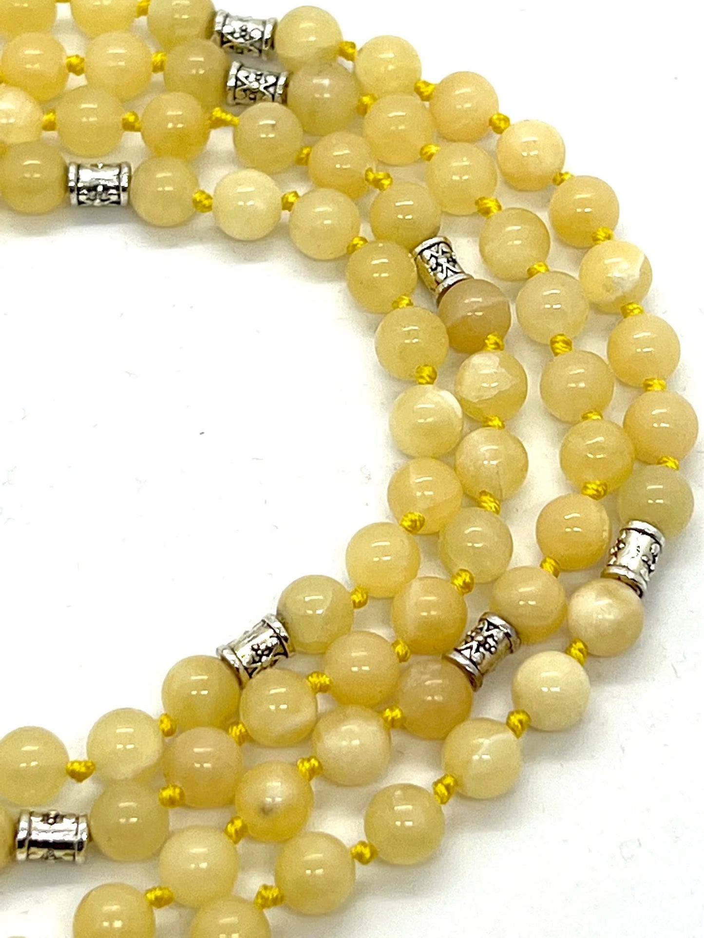 Hand-knotted Calcite Mala Necklace - Taurus & Gemini Birthstone - Throat Chakra Harmony (8mm 108 Beads)