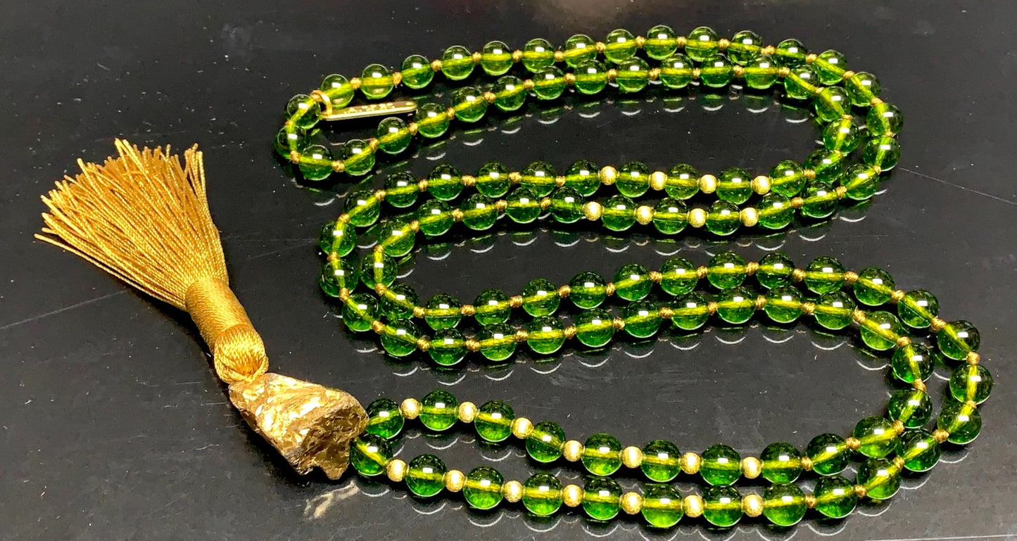 Peridot Abundance Crystal Beaded Necklace – 8mm High-Grade Gemstone | 108 Mala Beads | Heart & Solar Plexus Chakras | August Birthstone Energy | Ethically Sourced