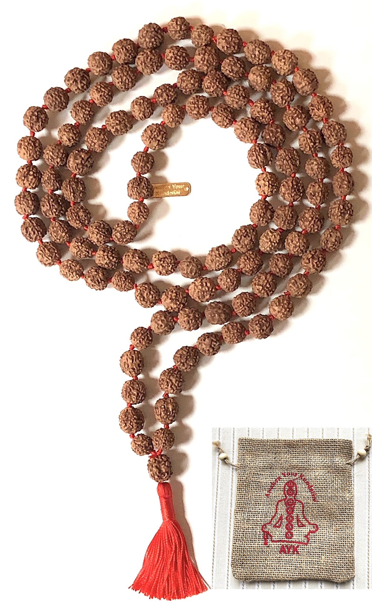 AWAKEN YOUR KUNDALINI Hand-Knotted 5 Mukhi Rudraksha Mala (10mm) - Wisdom & Inner Peace - Crown Chakra Alignment, Capricorn Sun Sign