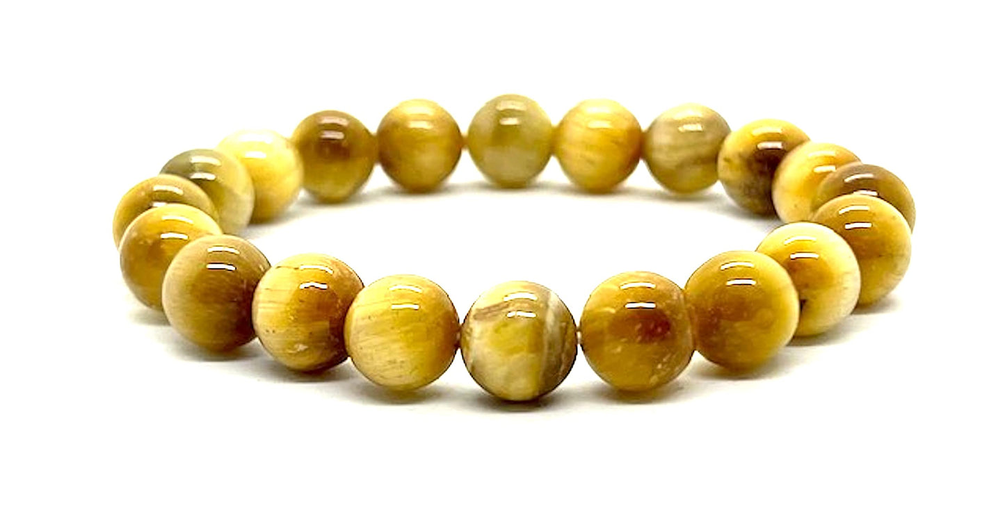 Golden Tiger's Eye Stretch Bracelet: Taurus & Leo Birthstone - Confidence & Grounding - Solar Plexus Chakra (10mm Beads, 7.5 Inch Wrist)