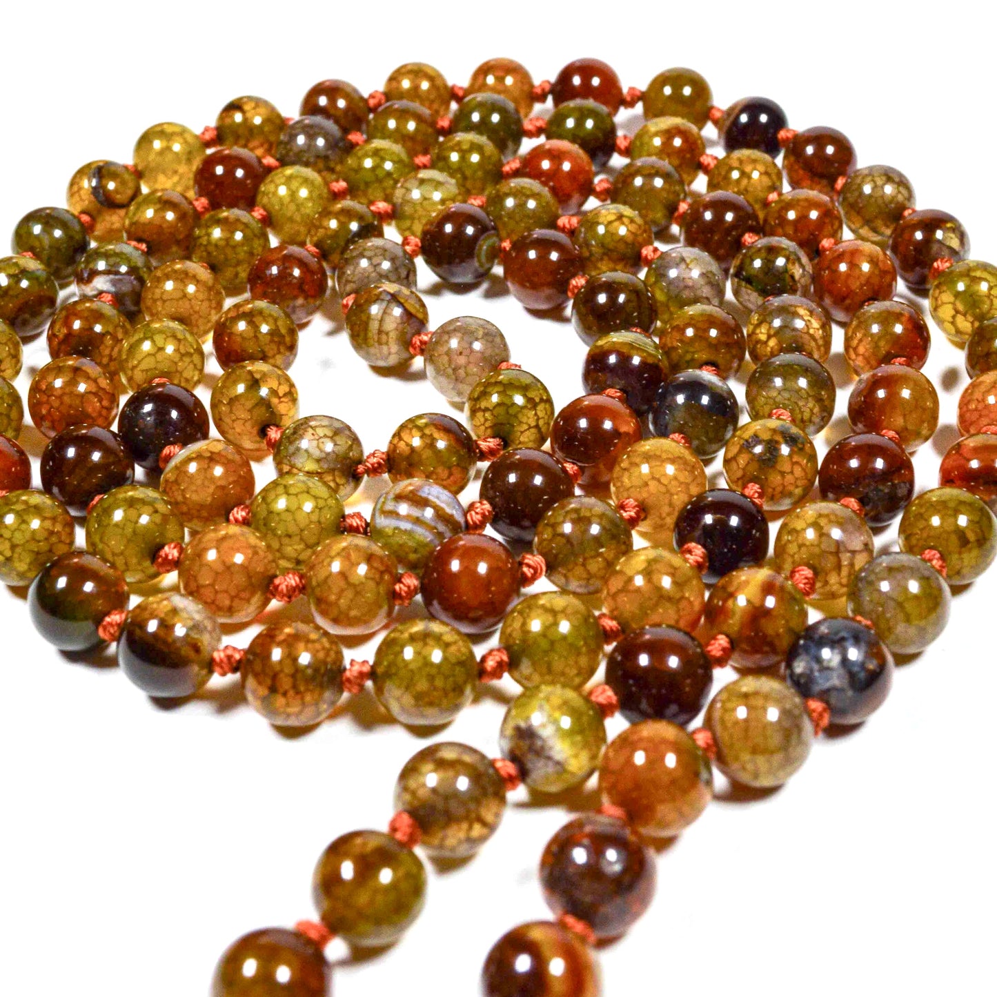 Coffee Dragon Vein Agate Mala Necklace | FALL Collection