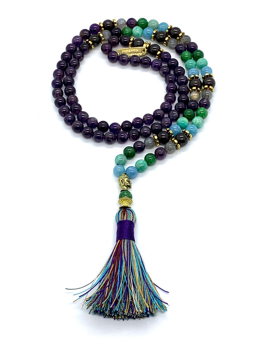 Ultimate Aquarius Zodiac Mala Necklace | Hand-Knotted Beads | ASTRA Collection