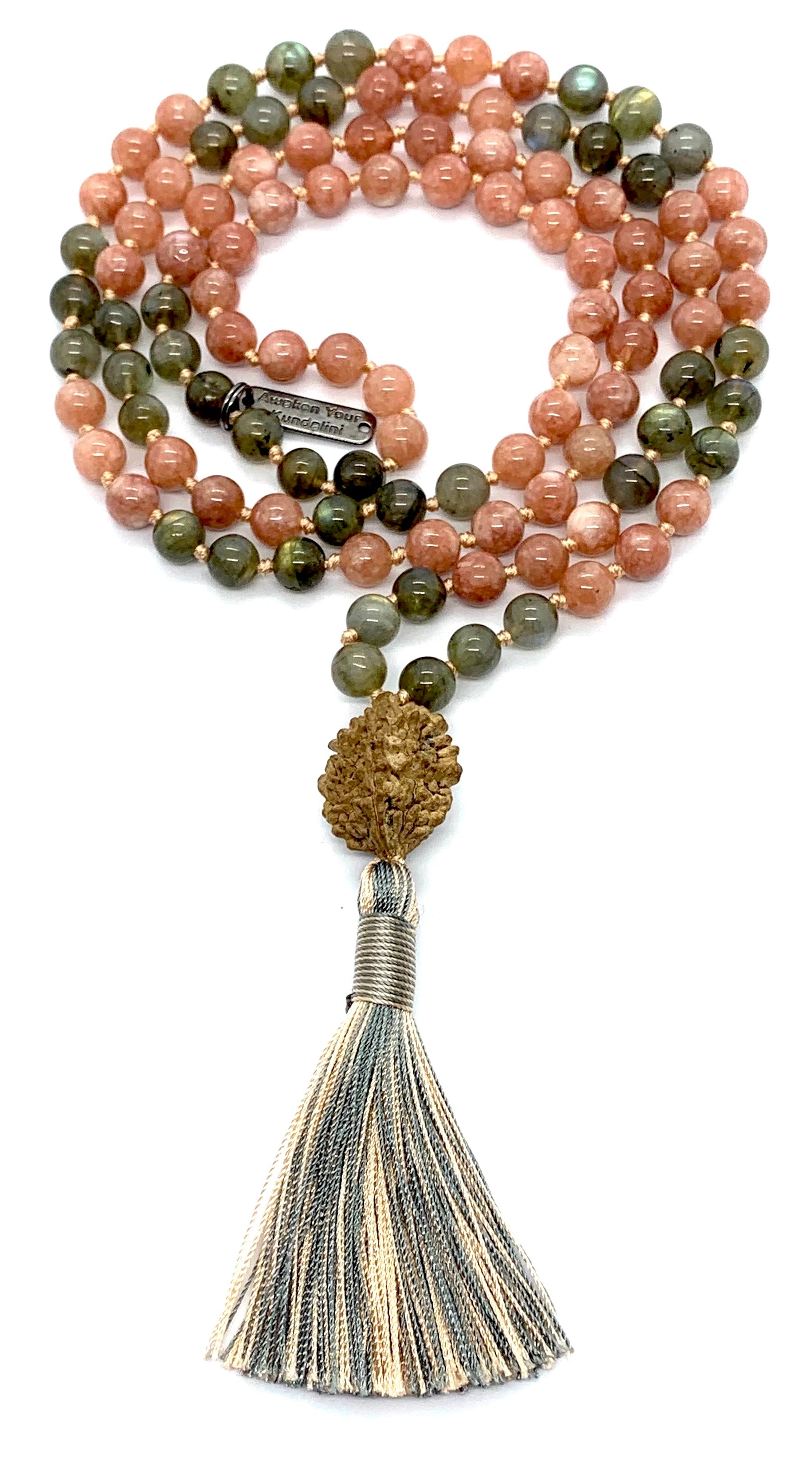 Sunstone Labradorite 2 Mukhi Mala Necklace ADITYA ALOKA Collection by AYK with 108 hand-knotted beads