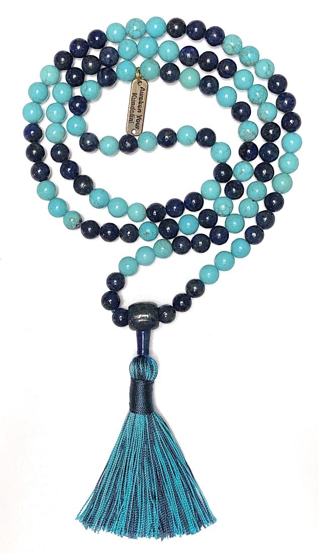 Elevate Your Spirit with Our Stunning Lapis Lazuli and Turquoise Mala Beads Necklace - Aquarius Birthstone - Sagittarius Astrological Sign - Throat & Third Eye Chakra Association