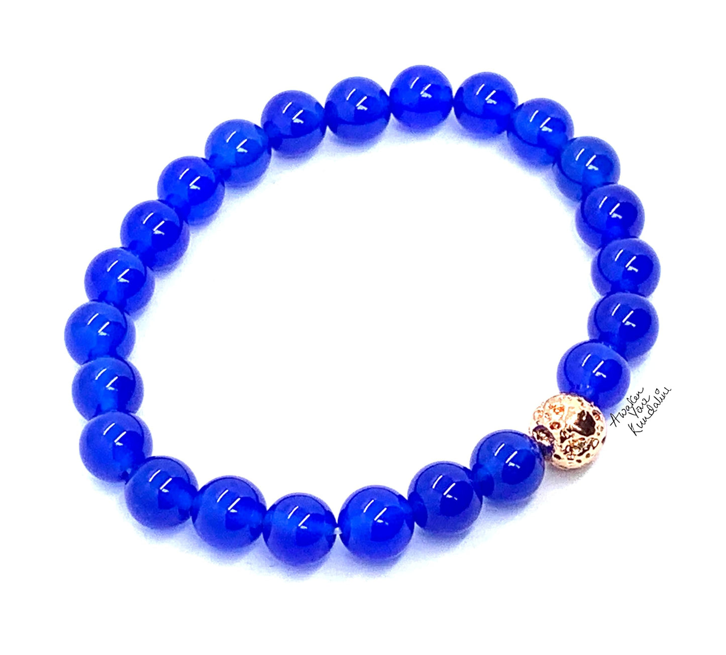 Blue Jade Stretch Bracelet with Lava Bead - March Birthstone For Pisces - Throat Chakra Alignment, Balancing, Activation