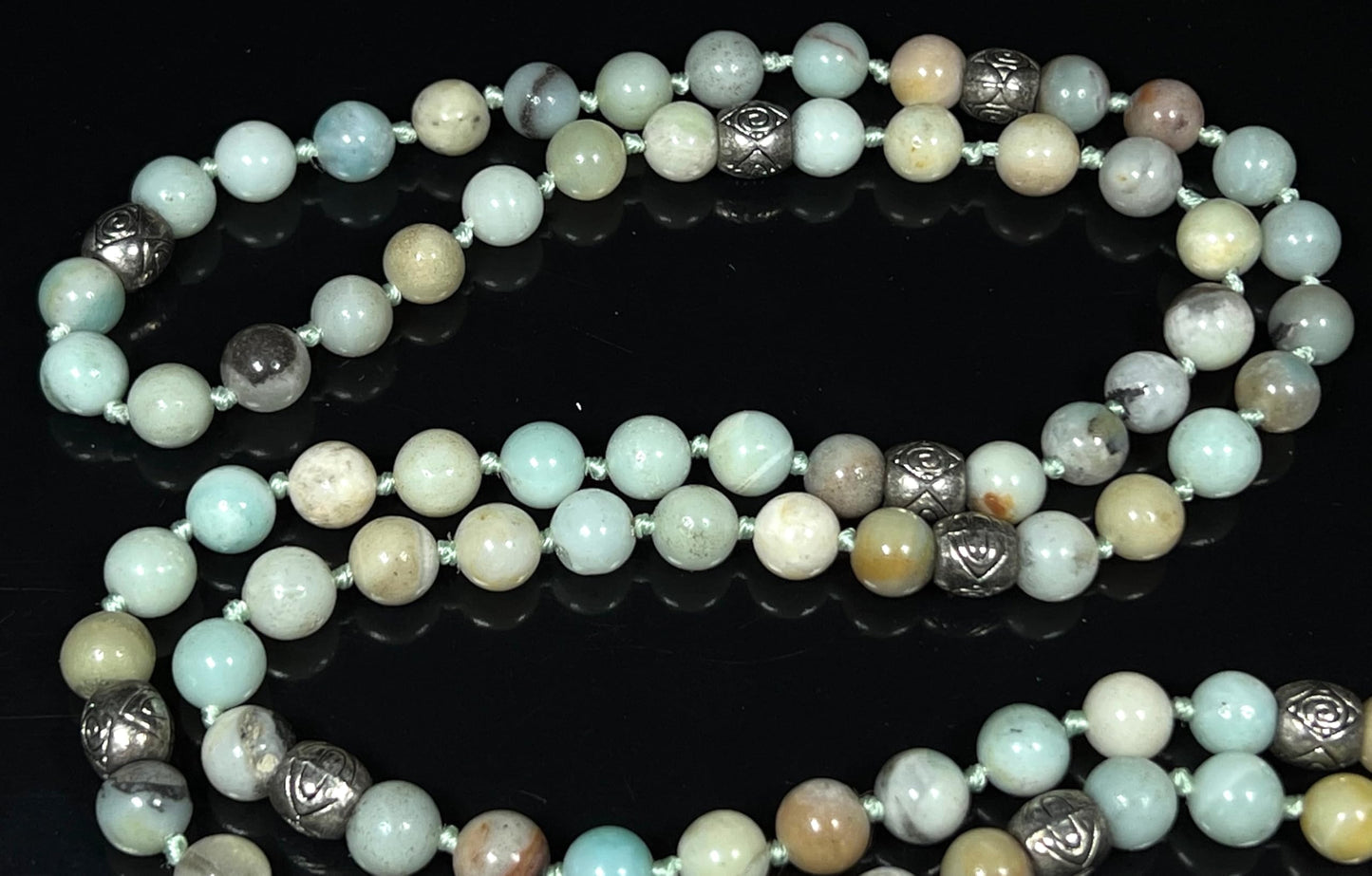 Hand-knotted Amazonite Mala Necklace 8mm 108 Beads - Virgo and Cancer Zodiac Sun Sign Crystal Gemstones