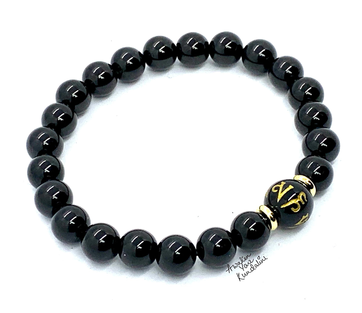 Black Obsidian Buddhist Prayer Beads Stretch Bracelet - Om Mani Padme Hum Mantra - Scorpio Zodiac Birthstone for October November - Root Chakra Association