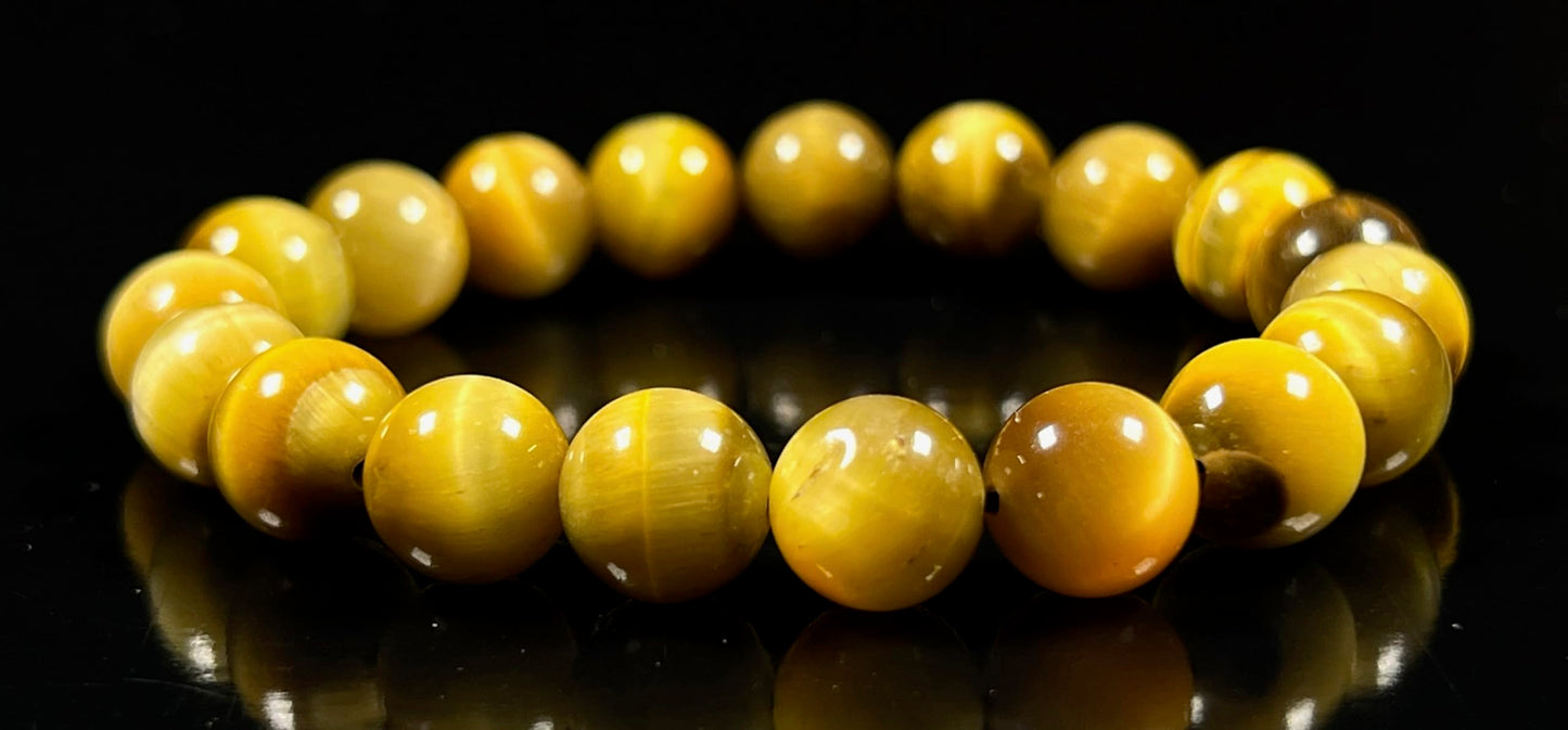 Yellow Tiger's Eye Tiger Eye Stretch Bracelet, Leo Birthstone, Root Chakra, 10 mm Beads