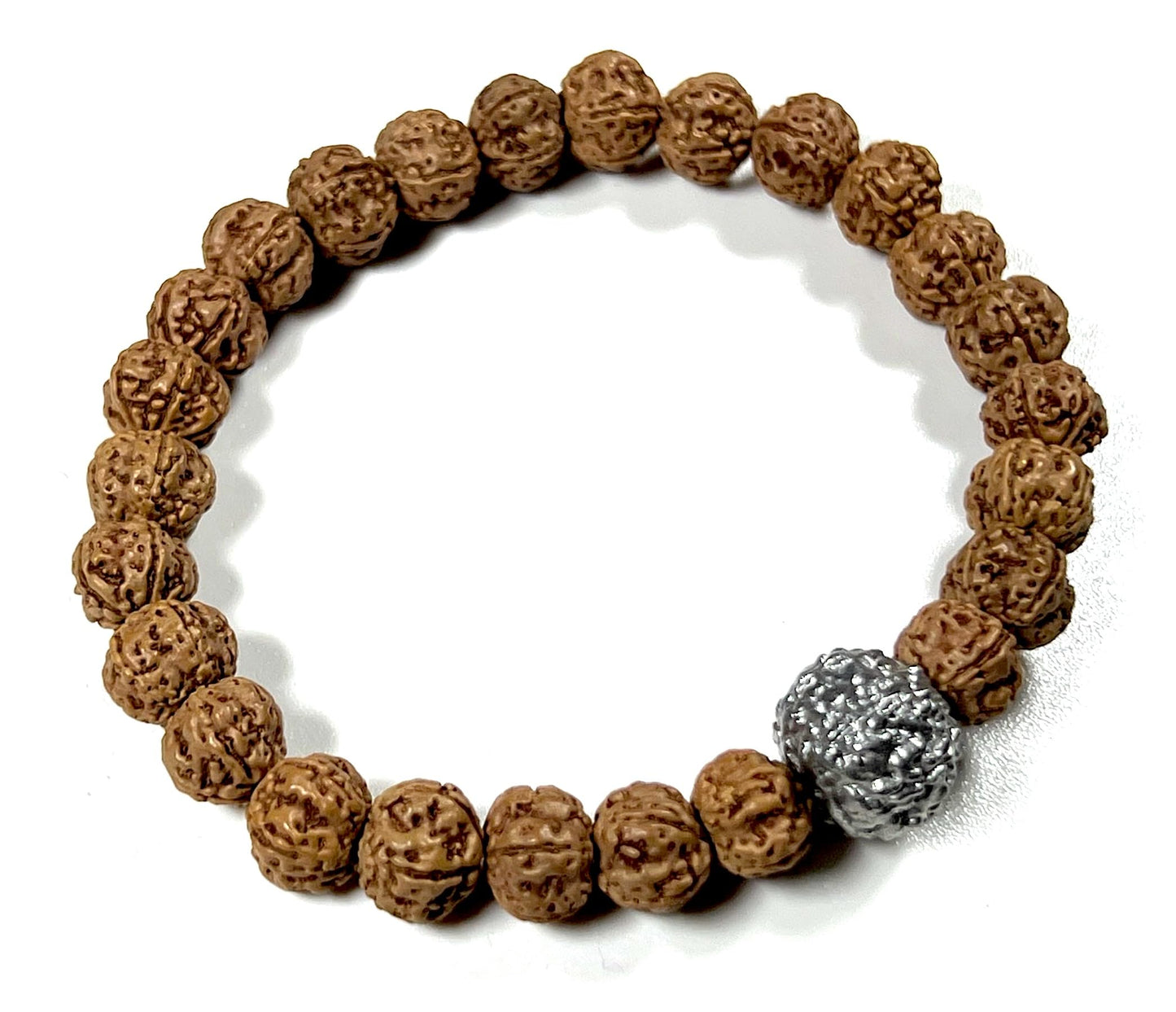 5 Mukhi Chikna Rudraksha with Parad (Mercury) Bead Stretch Bracelet – Leo Birthstone, Mercury Astrological Sign, Heart Chakra