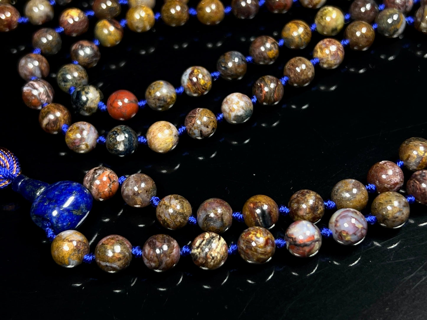 Hand Knotted Pietersite Mala Necklace – 8mm | 108 Beads | Third Eye & Solar Plexus Chakras | September Birthstone Energy | Ethically Sourced