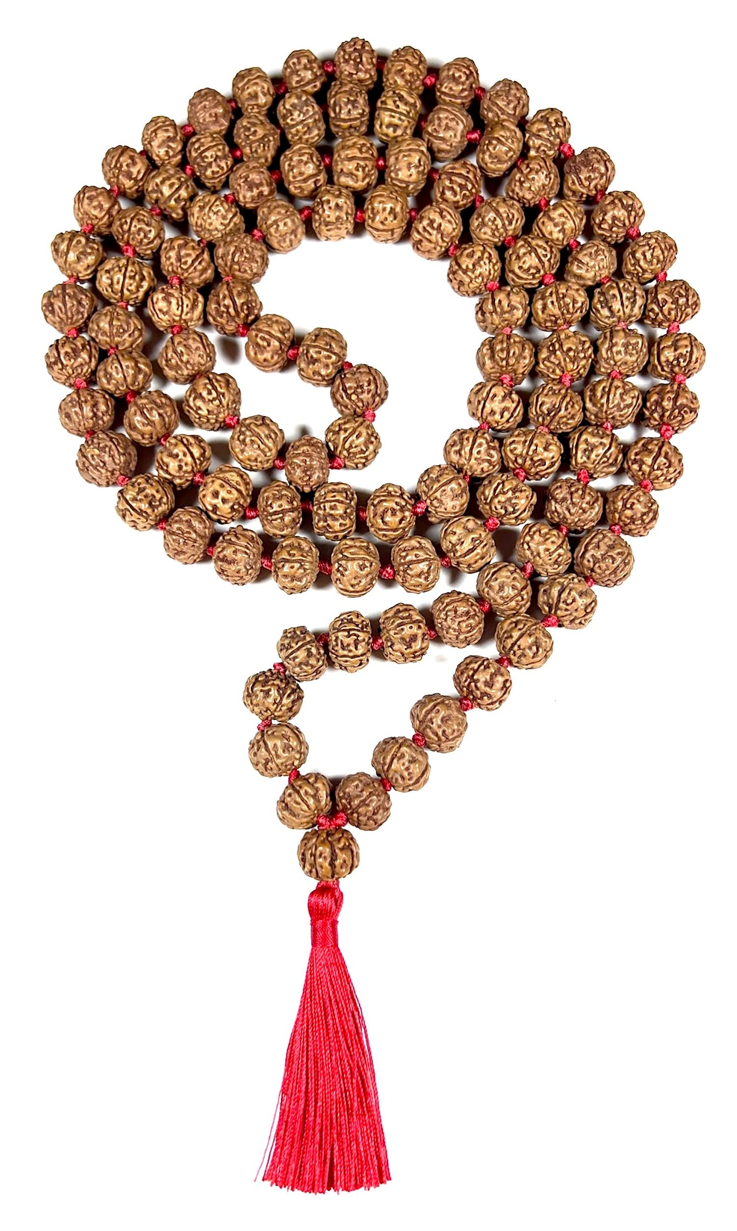 Hand-Knotted 5 Mukhi Chikna Rudraksha Mala Beads Necklace - Five Faced Pathri Rudraksh Rosary - Heart Chakra - 108 Buddhist Prayer Beads