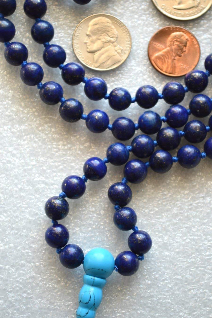 Hand Knotted Lapis Lazuli Mala Necklace - 6mm Bead Size - Birthstone Sagittarius Sun Sign - Astrological Sign Pisces - Third Eye Chakra